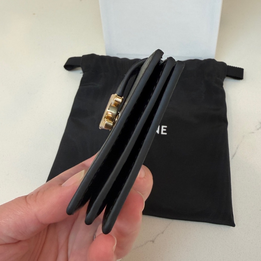 Brand New CELINE Accordion Nino Card Holder with Black Leather Gold Hardware - Picture 8 of 16